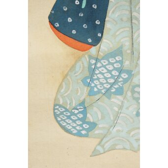 古典 前賢故実 塩冶判官妻出浴図オマージュか 女性像絹本掛軸　Z286 