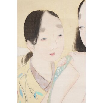 古典 前賢故実 塩冶判官妻出浴図オマージュか 女性像絹本掛軸　Z286 