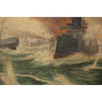 T Matsumoto 松本画 日露戦争 油彩 額装　Z287 