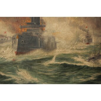 T Matsumoto 松本画 日露戦争 油彩 額装　Z287 