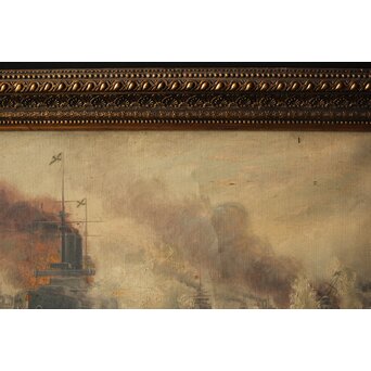 T Matsumoto 松本画 日露戦争 油彩 額装　Z287 