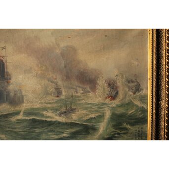 T Matsumoto 松本画 日露戦争 油彩 額装　Z287 