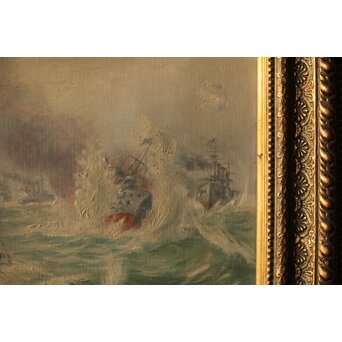 T Matsumoto 松本画 日露戦争 油彩 額装　Z287 