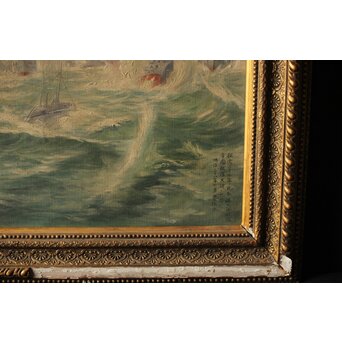 T Matsumoto 松本画 日露戦争 油彩 額装　Z287 