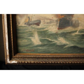 T Matsumoto 松本画 日露戦争 油彩 額装　Z287 