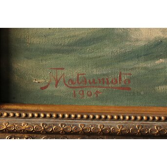 T Matsumoto 松本画 日露戦争 油彩 額装　Z287 