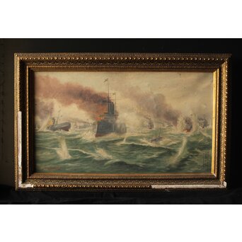 T Matsumoto 松本画 日露戦争 油彩 額装　Z287