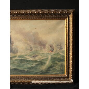 T Matsumoto 松本画 日露戦争 油彩 額装　Z287 