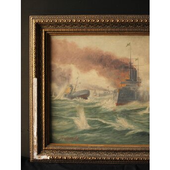 T Matsumoto 松本画 日露戦争 油彩 額装　Z287 