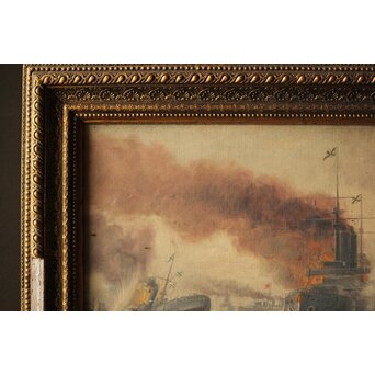 T Matsumoto 松本画 日露戦争 油彩 額装　Z287 