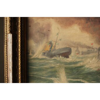 T Matsumoto 松本画 日露戦争 油彩 額装　Z287 