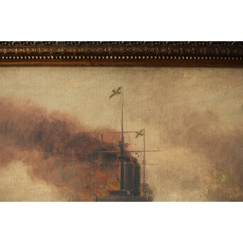 T Matsumoto 松本画 日露戦争 油彩 額装　Z287 