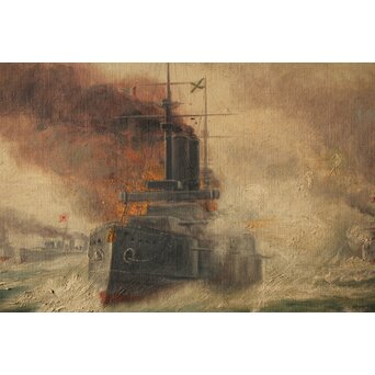 T Matsumoto 松本画 日露戦争 油彩 額装　Z287 