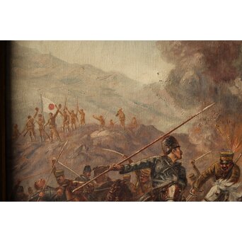 T Matsumoto 松本画 日露戦争 油彩 額装　Z288 