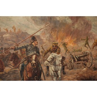 T Matsumoto 松本画 日露戦争 油彩 額装　Z288 