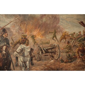 T Matsumoto 松本画 日露戦争 油彩 額装　Z288 