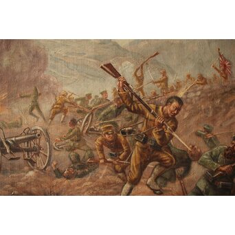 T Matsumoto 松本画 日露戦争 油彩 額装　Z288 