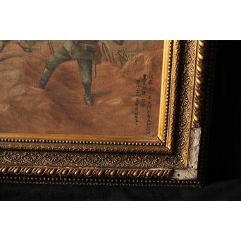 T Matsumoto 松本画 日露戦争 油彩 額装　Z288 