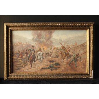 T Matsumoto 松本画 日露戦争 油彩 額装　Z288