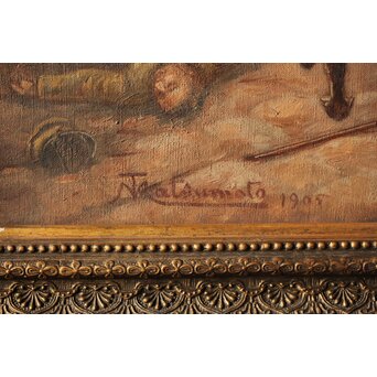 T Matsumoto 松本画 日露戦争 油彩 額装　Z288 