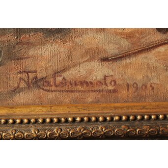 T Matsumoto 松本画 日露戦争 油彩 額装　Z288 