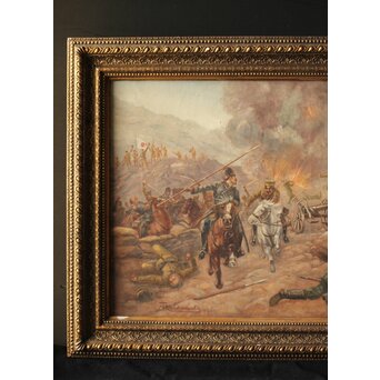 T Matsumoto 松本画 日露戦争 油彩 額装　Z288 