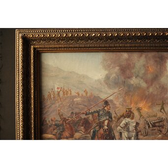 T Matsumoto 松本画 日露戦争 油彩 額装　Z288 