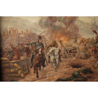 T Matsumoto 松本画 日露戦争 油彩 額装　Z288 