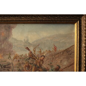 T Matsumoto 松本画 日露戦争 油彩 額装　Z288 