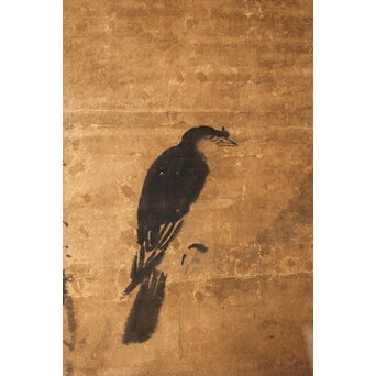 狩野派 肉筆水墨古画 鳥図 額装　Z291 