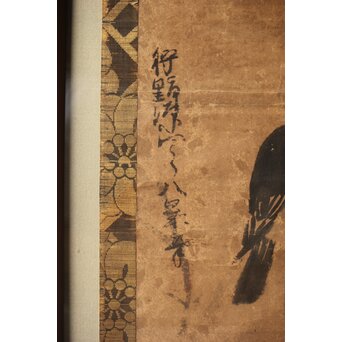 狩野派 肉筆水墨古画 鳥図 額装　Z291 