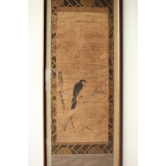 狩野派 肉筆水墨古画 鳥図 額装　Z291 