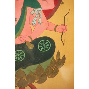 秀麗作 愛染明王図 仏画 絹本 唐木額装　Z292 