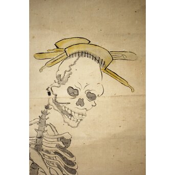 骸骨 しゃれこうべ 紙本軸装 掛軸　Z296 