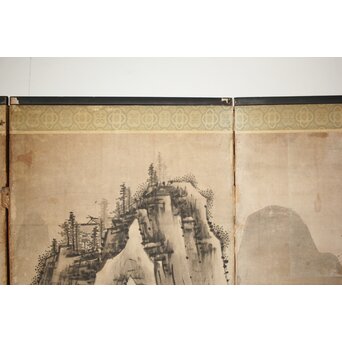 永冨等原 永富家 雲谷派 雪舟風山水図 半双屏風　Z297 