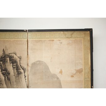 永冨等原 永富家 雲谷派 雪舟風山水図 半双屏風　Z297 