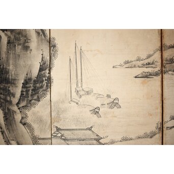 永冨等原 永富家 雲谷派 雪舟風山水図 半双屏風　Z297 