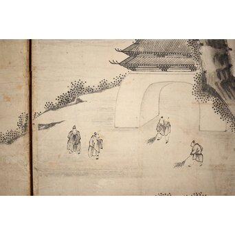 永冨等原 永富家 雲谷派 雪舟風山水図 半双屏風　Z297 