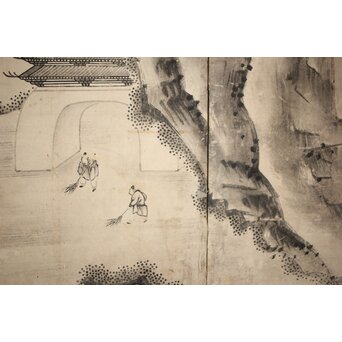 永冨等原 永富家 雲谷派 雪舟風山水図 半双屏風　Z297 