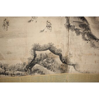 永冨等原 永富家 雲谷派 雪舟風山水図 半双屏風　Z297 