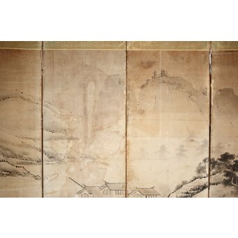 永冨等原 永富家 雲谷派 雪舟風山水図 半双屏風　Z297 