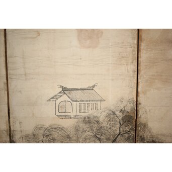 永冨等原 永富家 雲谷派 雪舟風山水図 半双屏風　Z297 