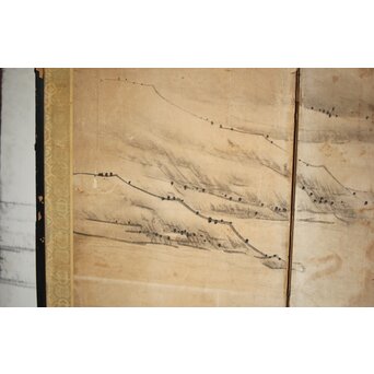 永冨等原 永富家 雲谷派 雪舟風山水図 半双屏風　Z297 