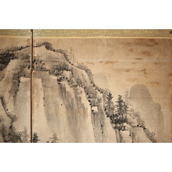 永冨等原 永富家 雲谷派 雪舟風山水図 半双屏風　Z297 