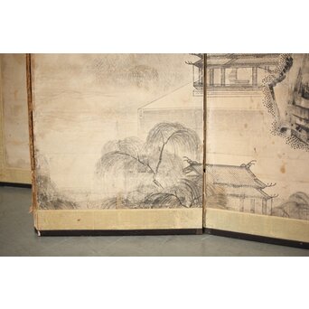 永冨等原 永富家 雲谷派 雪舟風山水図 半双屏風　Z297 