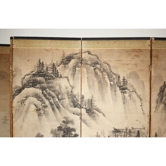 永冨等原 永富家 雲谷派 雪舟風山水図 半双屏風　Z297 