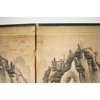 永冨等原 永富家 雲谷派 雪舟風山水図 半双屏風　Z297 