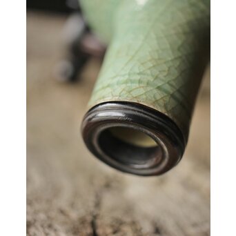 中国陶磁 龍泉窯 七官青磁 紫檀意台 瓶/花瓶　P339 