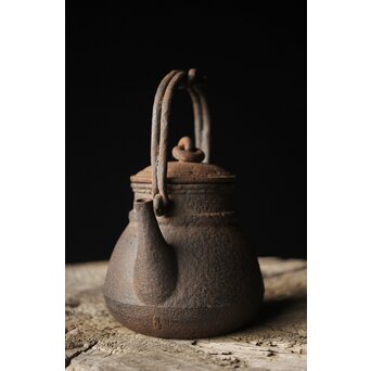 有阪造 砲口鉄環鉄蓋 時代鉄瓶　M315 