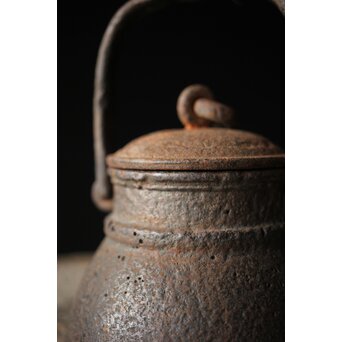 有阪造 砲口鉄環鉄蓋 時代鉄瓶　M315 